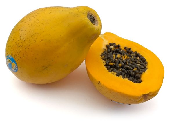 Rainbow papaya fruit, sliced in half